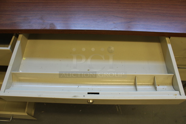 Tan Metal Desk w/ 5 Drawers and Wood Pattern Countertop. 60x30x29.5. (Basement: Room 019) - Image 6 of 6