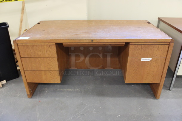 Wood Pattern Desk w/ 5 Drawers. 60x30x29. (Basement: Room 019) - Image 1 of 6