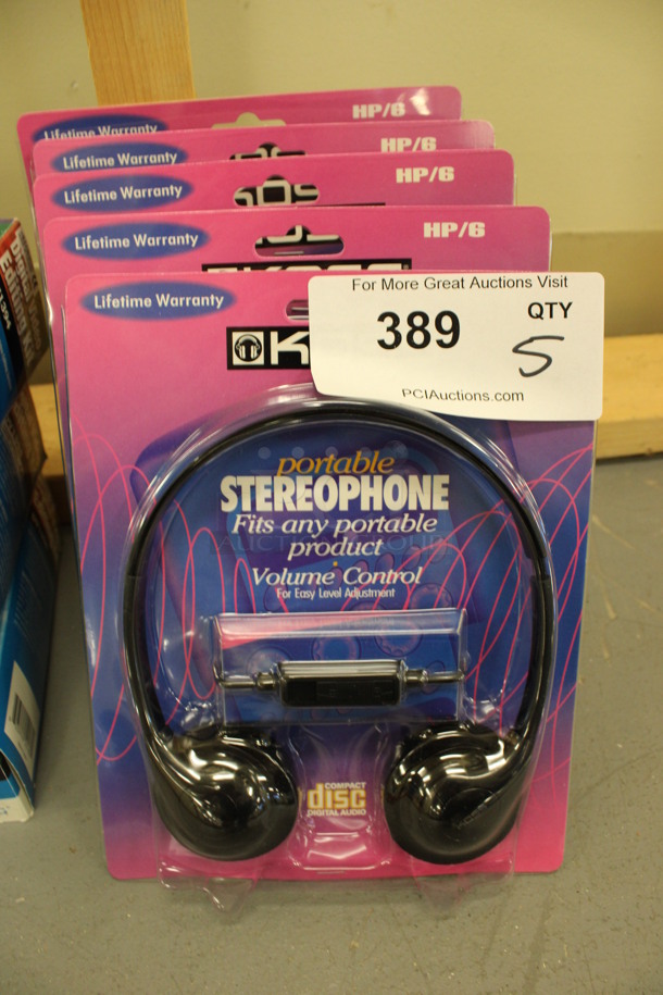 5 BRAND NEW! Portable Stereophone Headphones. 6x7x1. 5 Times Your Bid! (Basement: Room 019)