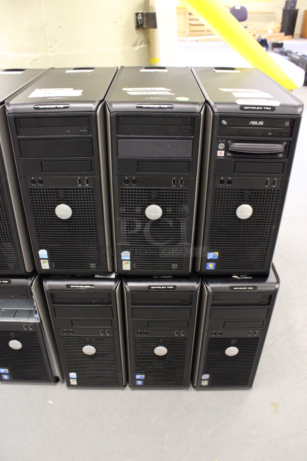 6 Dell Optiplex Computer Towers Including 745 and 780. 7.5x17x16. 6 Times Your Bid! (Basement: Room 019)