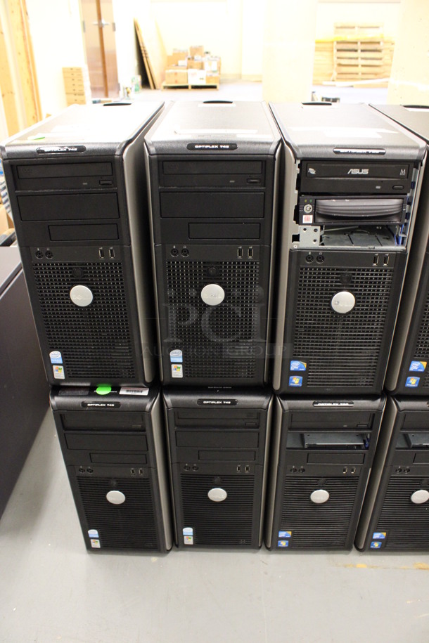 6 Dell Optiplex Computer Towers Including 745 and 780. 7.5x17x16. 6 Times Your Bid! (Basement: Room 019)