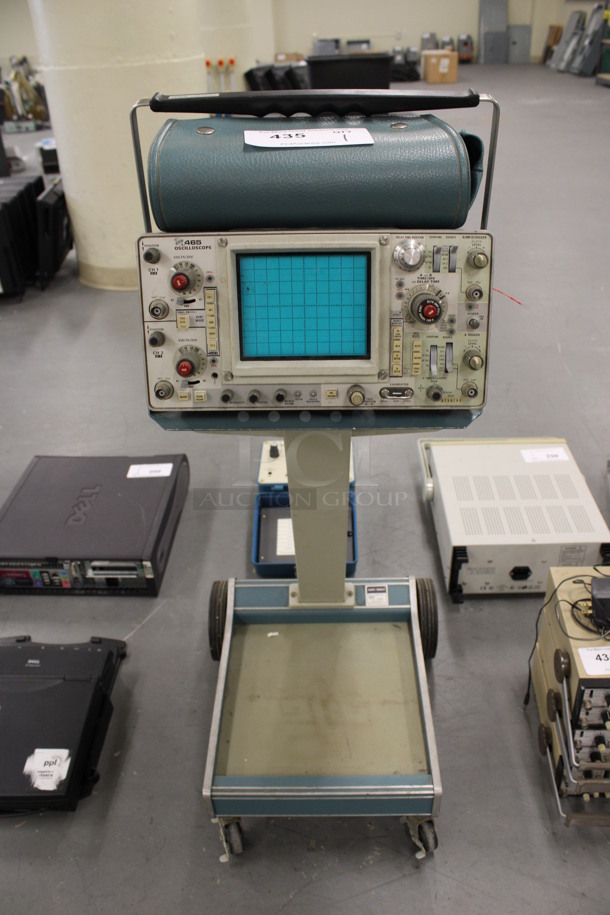 465 Metal Floor Style Oscilloscope on Scope Mobile Model 200 Stand w/ Casters. 16x21x40. (Basement: Room 019)