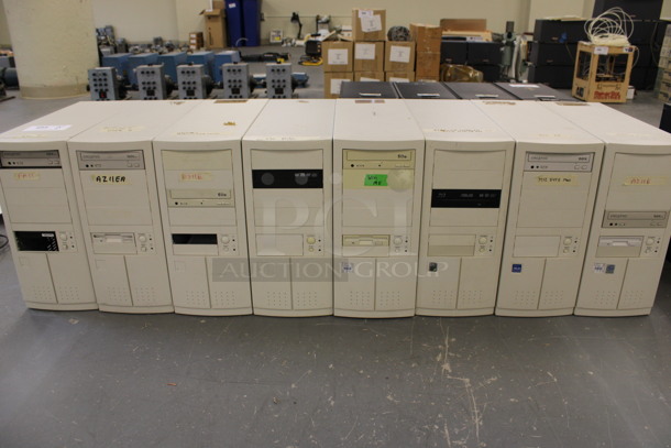 8 Computer Towers. 7.5x19x17. 8 Times Your Bid! (Basement: Room 019)