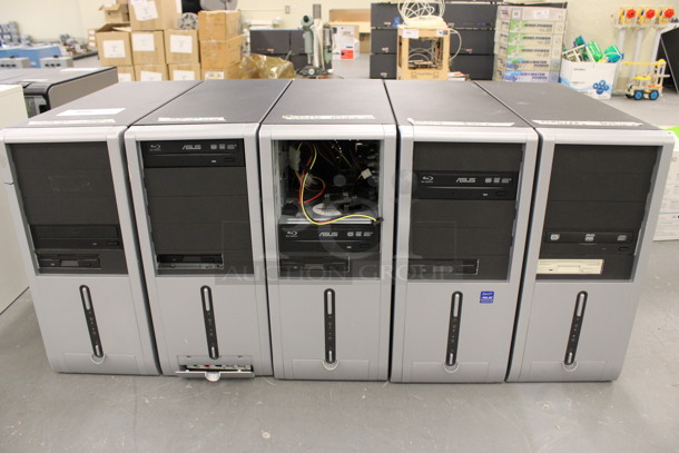 5 Computer Towers. 7.5x19x17. 5 Times Your Bid! (Basement: Room 019)