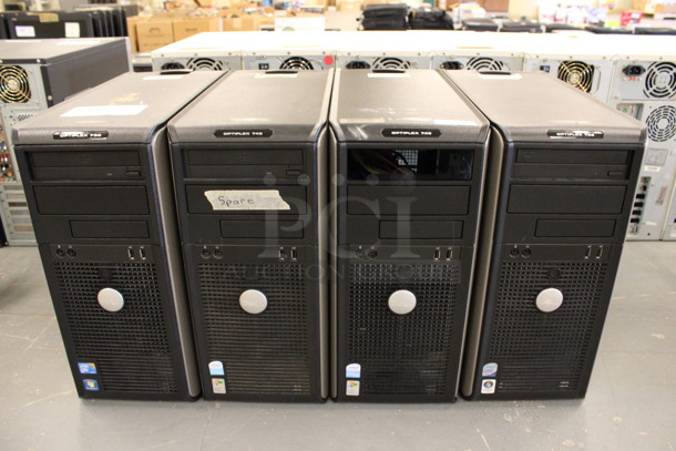 4 Dell Computer Towers Includes Optiplex 780 and 745. 7.5x17x16. 4 Times Your Bid! (Basement: Room 019)