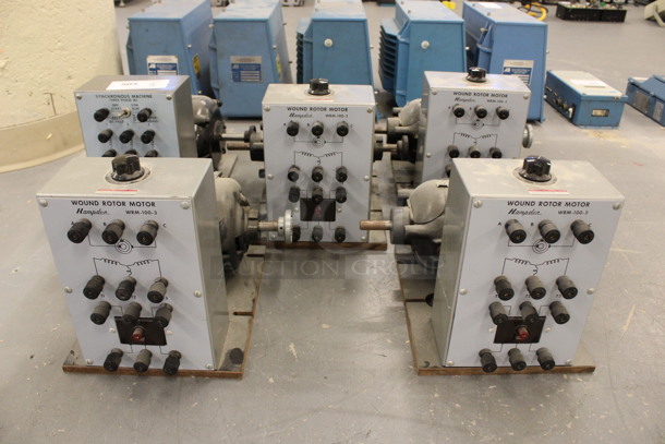 5 Hampden Motors; 4 Model WRM-100-3 Wound Rotor and 1 Model Synchronous Machine. 13x14x10.5. 5 Times Your Bid! (Basement: Room 019)