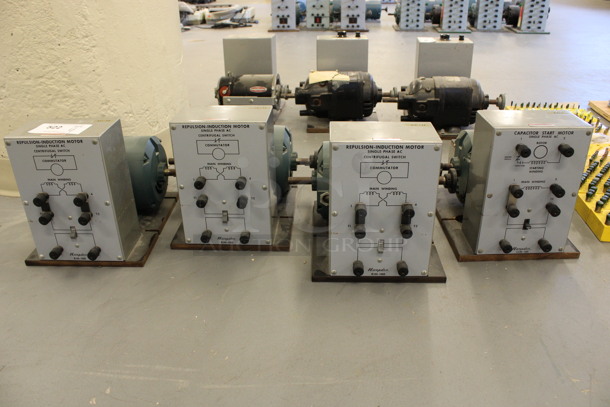 4 Hampden Motors; 3 Model RIM-100 Repulsion Induction Motor and 1 Model CSM-100 Capacitor Start Motor. 13x14x10.5. 4 Times Your Bid! (Basement: Room 019)