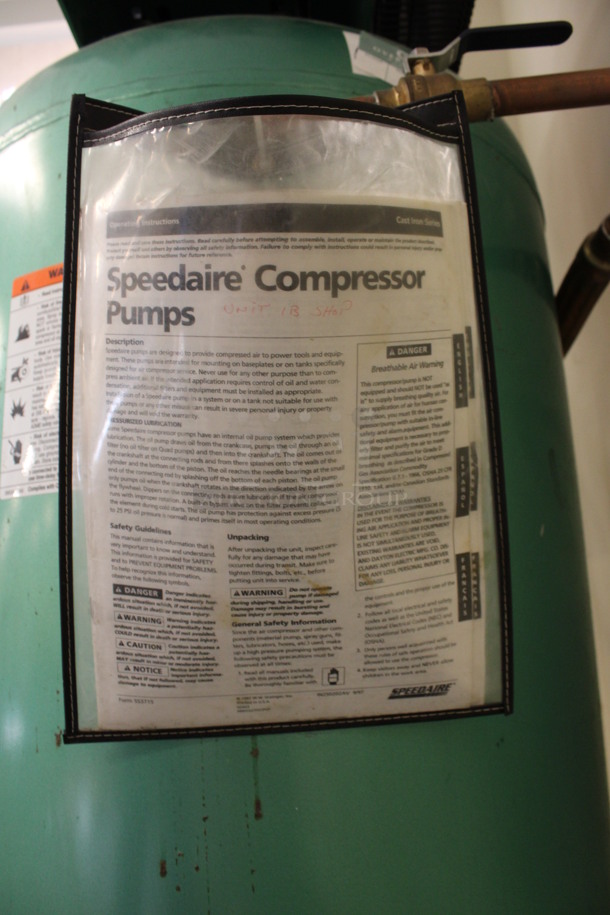 Speedaire Metal Commercial Floor Style 80 Gallon Compressor Pump. 28x26x76. (Basement: Room 019) - Image 7 of 8