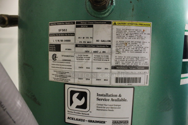 Speedaire Metal Commercial Floor Style 80 Gallon Compressor Pump. 28x26x76. (Basement: Room 019) - Image 8 of 8