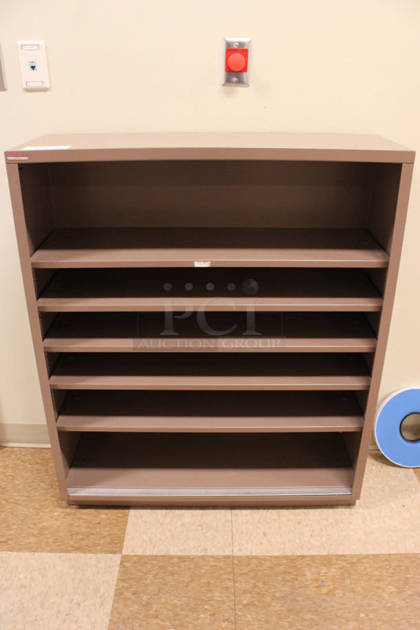 Brown Metal Shelving Unit. 34.5x12x41. (Room 108)