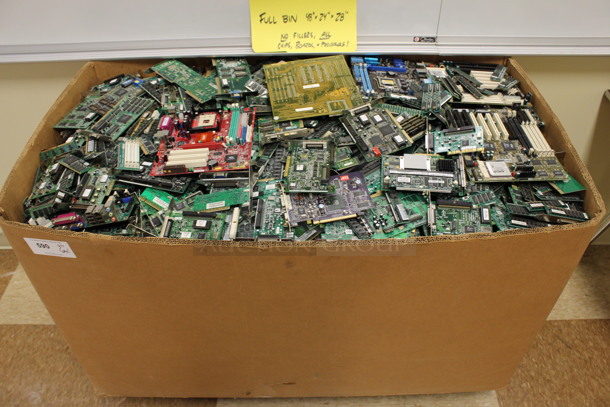 ALL ONE MONEY! MEGA LOT of Box of Approximately 430 Pounds of Various Microchips, Circuit Boards and Processors! Does NOT Come w/ Dolly That The Box Is On. 48x24x28. (Room 108)