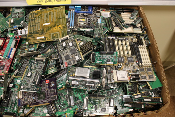 ALL ONE MONEY! MEGA LOT of Box of Approximately 430 Pounds of Various Microchips, Circuit Boards and Processors! Does NOT Come w/ Dolly That The Box Is On. 48x24x28. (Room 108) - Image 4 of 6
