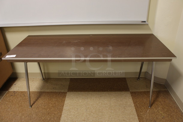 Wood Pattern Table on Metal Legs. 72x30x30. (Room 108) - Image 1 of 3
