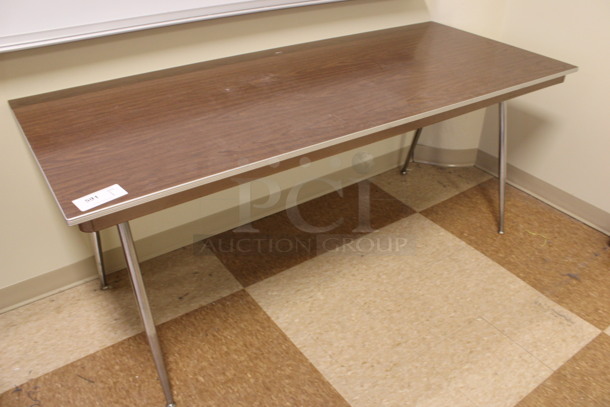 Wood Pattern Table on Metal Legs. 72x30x30. (Room 108) - Image 2 of 3