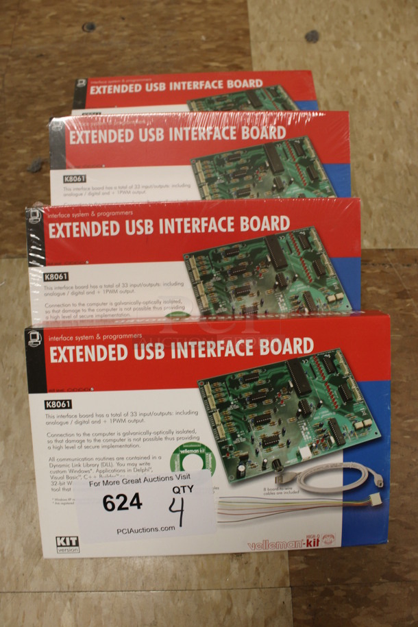 4 BRAND NEW IN BOX! Velleman Extended USB Interface Boards. 9x6. 4 Times Your Bid! (Room 108)