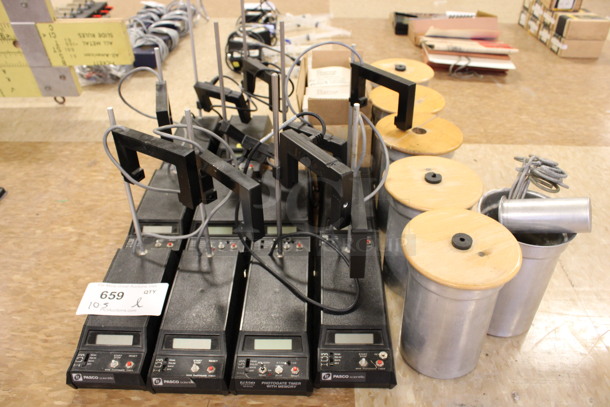 ALL ONE MONEY! Lot of 10 Pasco Photogate Timers and 6 Metal Bins w/ Wood Tops! Includes 3x3.5x10. (Room 108)