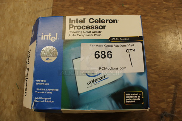 IN ORIGINAL BOX! Intel Celeron Processor. 3.5x4x2.5. (Room 108)