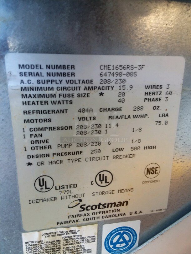 2 Scotsman Model CME1656RS-3F Stainless Steel Commercial Ice Machine Heads on Follett Model LD124S / SG3200-72 Ice Bin. 208/230 Volts, 1 Phase. 72x56x97 - Image 11 of 12