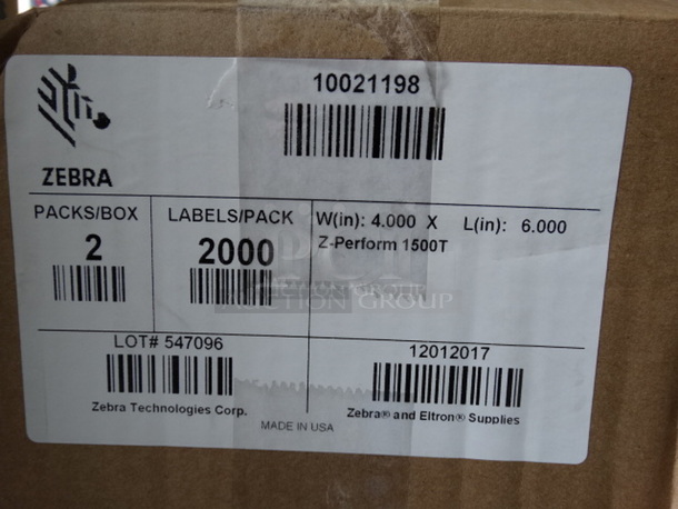 2 BRAND NEW IN BOX! Zebra Z-Perform 1500T 4x6 Labels. 4,000 Labels In Box. 2 Times Your Bid! - Image 3 of 3