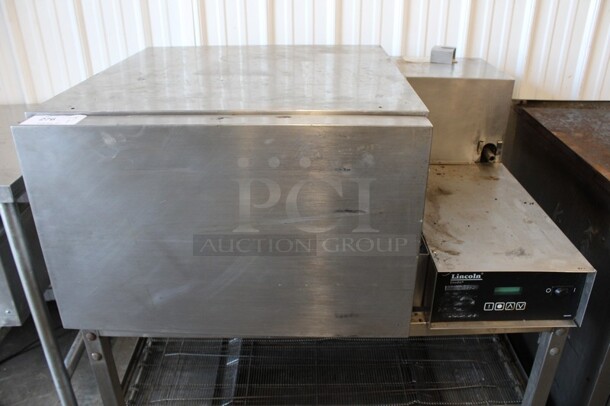 Lincoln Impinger Stainless Steel Commercial Electric Powered Single Deck Conveyor Pizza Oven on Commercial Casters. Comes w/ Conveyor Belt But Belt Does Not Fit Oven. 480 Volts, 3 Phase. 57x37x44 - Image 2 of 7