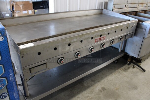 Vulcan Stainless Steel Commercial Natural Gas Powered Flat Top Griddle w/ Thermostatic Controls and Under Shelf on Commercial Casters. 72x32x38 - Image 2 of 7