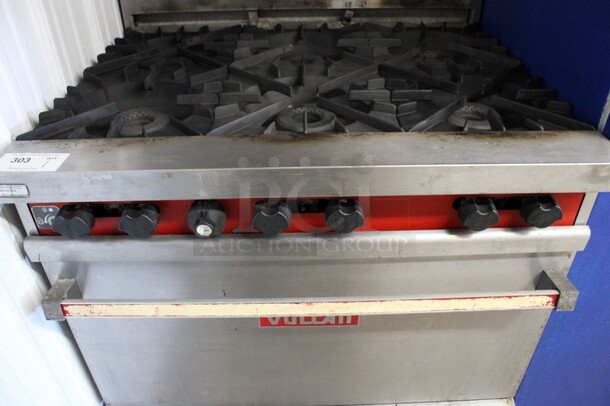 Vulcan Stainless Steel Commercial Natural Gas Powered 6 Burner Range w/ Oven, Over Shelf and Backsplash on Commercial Casters. 36x32x62 - Image 2 of 5
