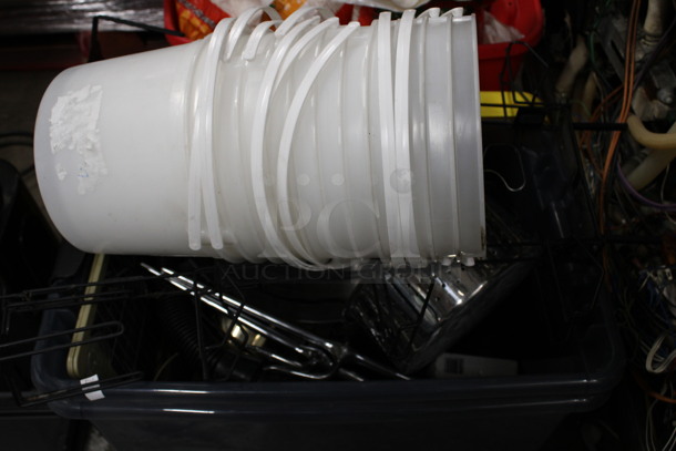 ALL ONE MONEY! Lot of Various Items Including Poly Buckets, Rack, Metal Rings, Metal Colander in Poly Bin! - Image 2 of 4