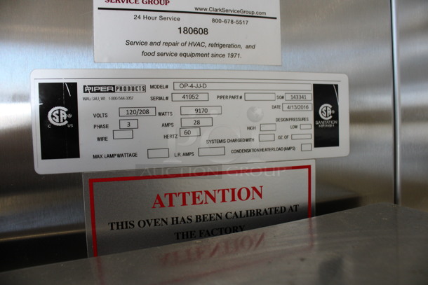 2016 Piper Products Model OP-4-JJ-D Stainless Steel Commercial Floor Style Bakery Oven Proofer on Commercial Casters. 120/208 Volts, 3 Phase. 36x34x74 - Image 8 of 8