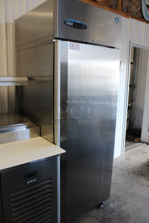 2015 Hoshizaki Model CR1S-FS Stainless Steel Commercial Single Door Reach In Cooler w/ Metal Racks on Commercial Casters. 115 Volts, 1 Phase. 27.5x33x80. Tested and Working! - Image 4 of 6