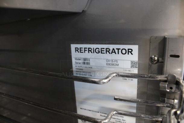2015 Hoshizaki Model CR1S-FS Stainless Steel Commercial Single Door Reach In Cooler w/ Metal Racks on Commercial Casters. 115 Volts, 1 Phase. 27.5x33x80. Tested and Working! - Image 6 of 6