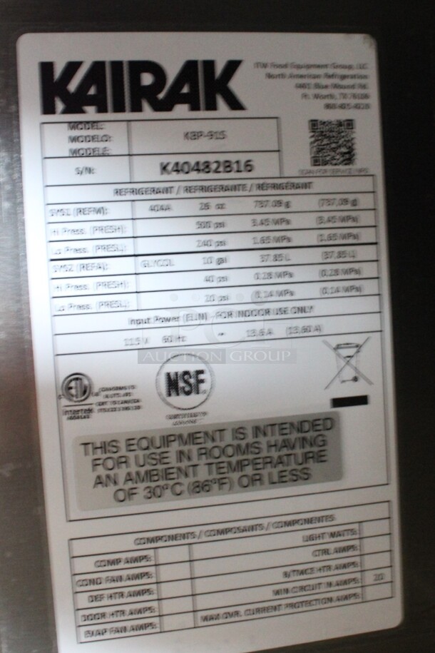 Kairak Model KBP-91S Stainless Steel Commercial Prep Table w/ Over Shelf on Commercial Casters. 115 Volts, 1 Phase. 91x34x58. Tested and Working! - Image 8 of 10