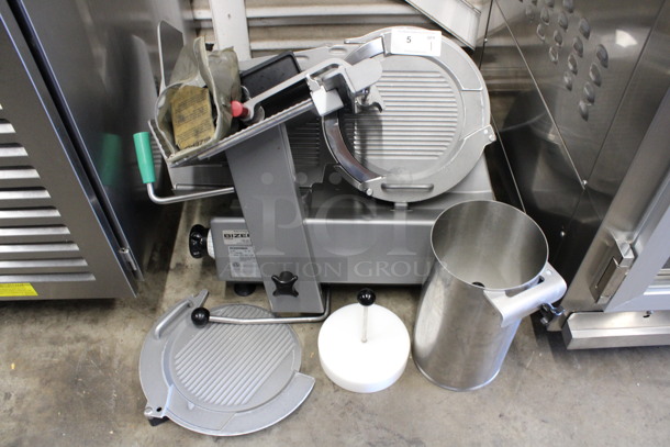 2016 Bizerba Stainless Steel Commercial Countertop Meat Slicer w/ Blade Sharpener, Vegetable Chute, Extra Pusher and Extra Blade Cover. 120 Volts, 1 Phase. 29x24x26. Tested and Working! - Image 1 of 7