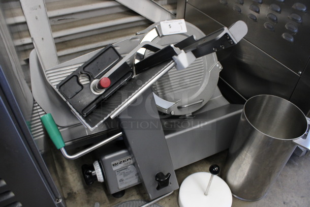 2016 Bizerba Stainless Steel Commercial Countertop Meat Slicer w/ Blade Sharpener, Vegetable Chute, Extra Pusher and Extra Blade Cover. 120 Volts, 1 Phase. 29x24x26. Tested and Working! - Image 4 of 7