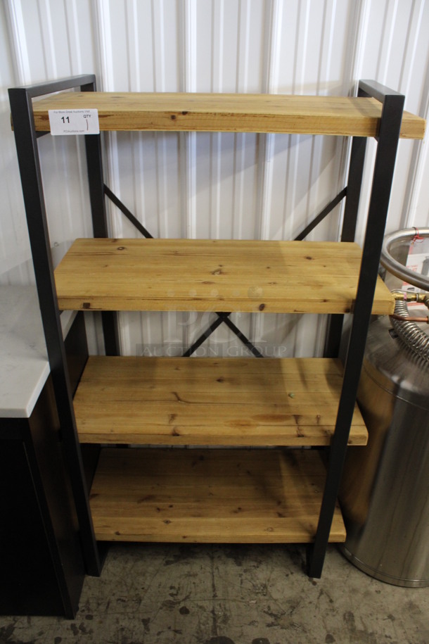 Metal Shelving Unit w/ 4 Wooden Shelves. 34x18x60