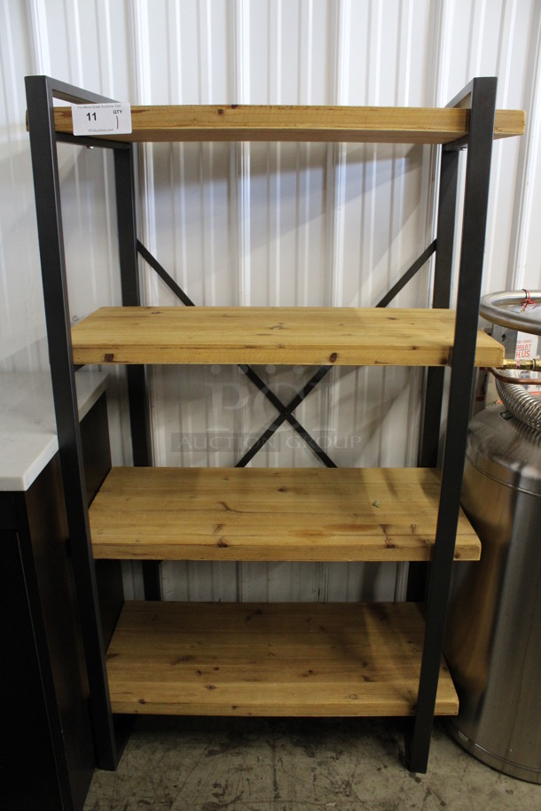 Metal Shelving Unit w/ 4 Wooden Shelves. 34x18x60 - Image 2 of 5