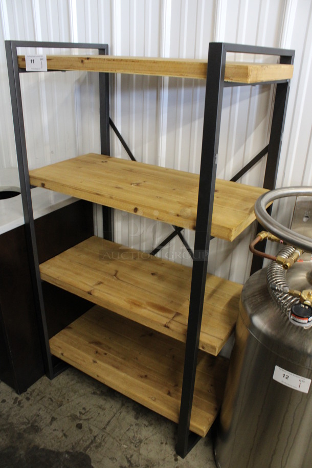 Metal Shelving Unit w/ 4 Wooden Shelves. 34x18x60 - Image 3 of 5