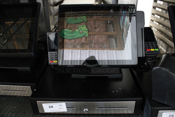 ALL ONE MONEY! Lot of Touch Dynamic 15" POS Monitor, VeriFone Credit Card Reader and Metal Cash Drawer - Image 1 of 4