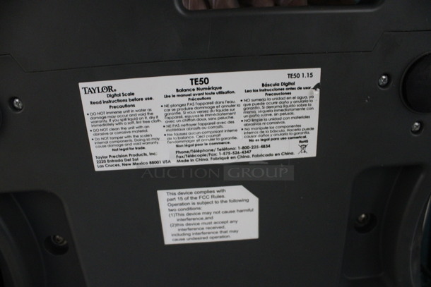 Taylor Model TE50 Countertop Food Portioning Scale. 13x14x2.5 - Image 3 of 3