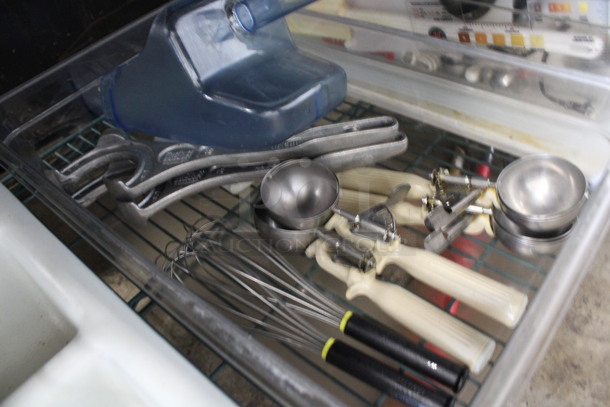 ALL ONE MONEY! Lot of Various Utensils Including Ice Cream Scoopers, Whisks and Barrel Openers in Clear Full Size Drop In Bin! - Image 2 of 4
