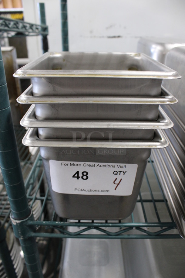 4 Stainless Steel 1/6 Size Drop In Bins. 1/6x6. 4 Times Your Bid!