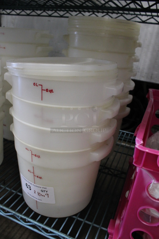 ALL ONE MONEY! Lot of 10 White Poly 6 Quart Straining Containers w/ 9 Lids! 10.5x9x8 - Image 2 of 4