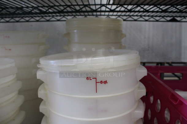 ALL ONE MONEY! Lot of 10 White Poly 6 Quart Straining Containers w/ 9 Lids! 10.5x9x8 - Image 3 of 4