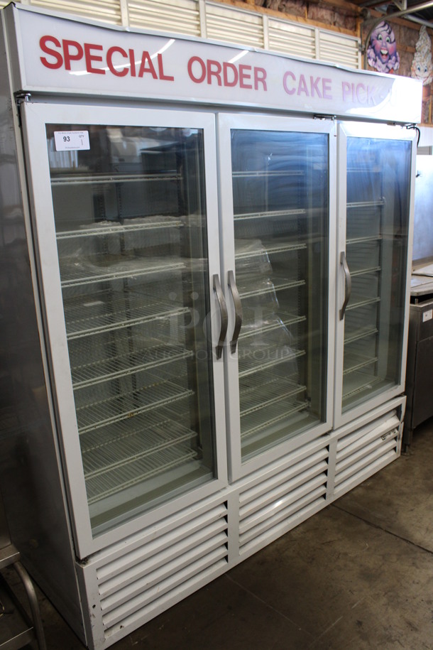Beverage Air Model CRG74-1 Metal Commercial 3 Door Reach In Cooler Merchandiser w/ Poly Coated Racks. 115 Volts, 1 Phase. 78x32x79.5. Tested and Working!