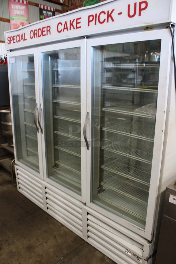 Beverage Air Model CRG74-1 Metal Commercial 3 Door Reach In Cooler Merchandiser w/ Poly Coated Racks. 115 Volts, 1 Phase. 78x32x79.5. Tested and Working! - Image 2 of 6