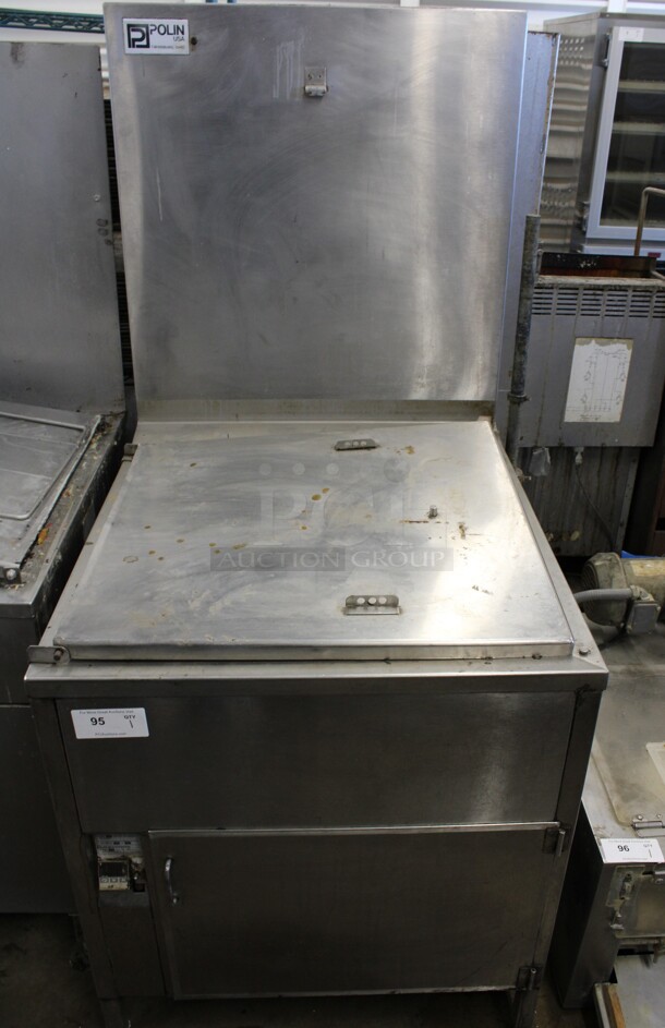 Polin Model SP155G-M2424 SP 155 Stainless Steel Commercial Floor Style Natural Gas Powered Donut Fryer. 70,000 BTU. 32x41x68