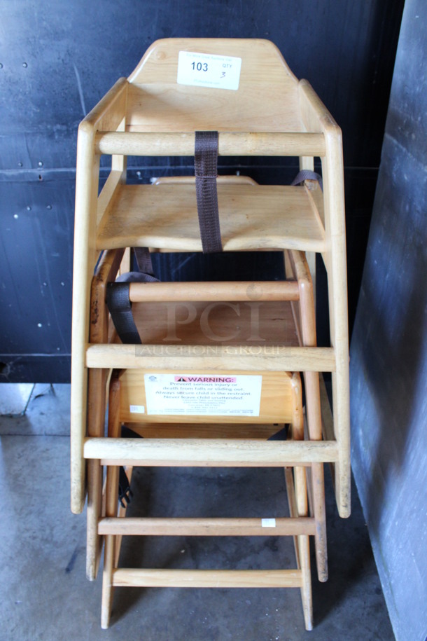 3 Wood Pattern High Chairs. 20x20x29. 3 Times Your Bid! - Image 1 of 3