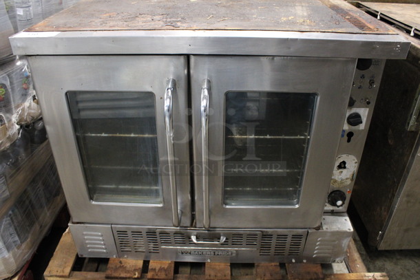 Baker's Pride Stainless Steel Commercial Natural Gas Powered Full Size Convection Oven w/ View Through Doors and Metal Oven Racks. 38x38x32