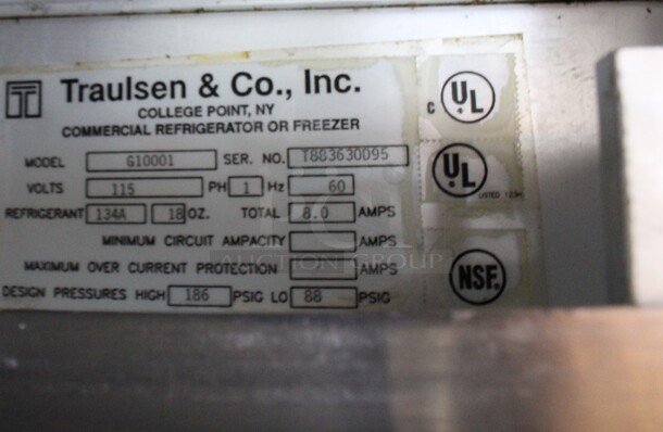 Traulsen Model G10001 Stainless Steel Commercial 2 Half Size Door Reach In Cooler on Commercial Casters. 115 Volts, 1 Phase. 30x34x83. Tested and Powers On But Does Not Get Cold - Image 6 of 6