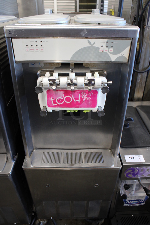 Taylor Model 794-33 Stainless Steel Commercial Floor Style Water Cooled 2 Flavor w/ Twist Soft Serve Ice Cream Machine on Commercial Casters. 208-230 Volts, 3 Phase. 20x34x59 - Image 1 of 7