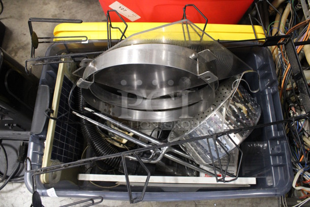 ALL ONE MONEY! Lot of Various Items Including Poly Buckets, Rack, Metal Rings, Metal Colander in Poly Bin!